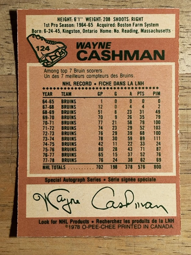 1978-79 O-Pee-Chee #124 Wayne Cashman (NM)