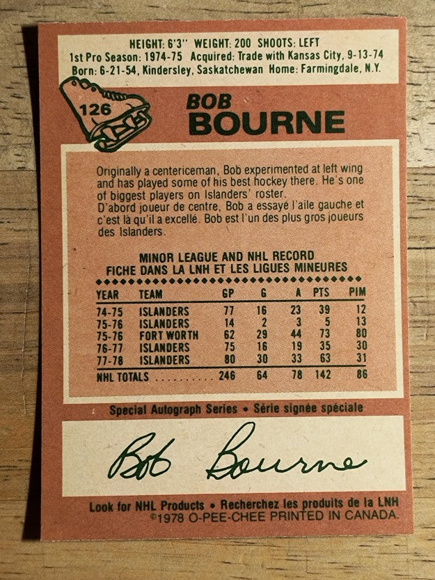 1978-79 O-Pee-Chee #126 Bob Bourne (EXMT)