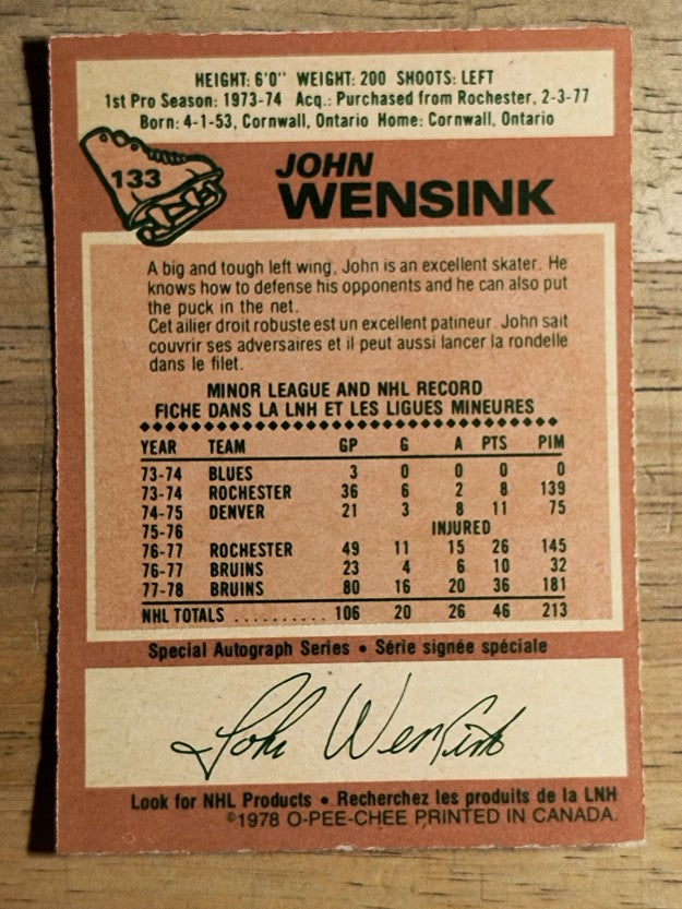 1978-79 O-Pee-Chee #133 John Wensink RC (EXMT)
