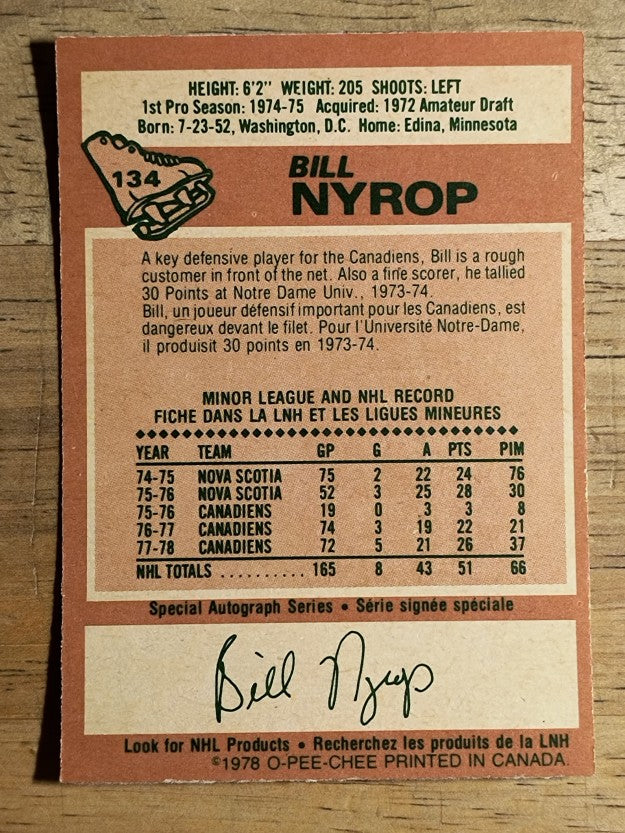 1978-79 O-Pee-Chee #134 Bill Nyrop (EXMT)