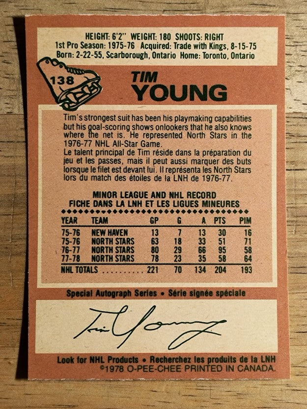 1978-79 O-Pee-Chee #138 Tim Young (NM)