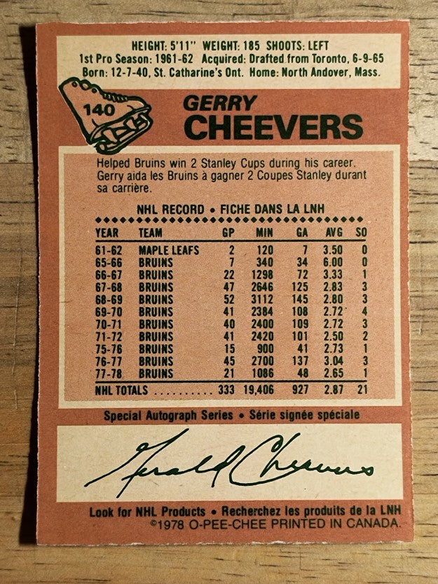 1978-79 O-Pee-Chee #140 Gerry Cheevers (EXMT)
