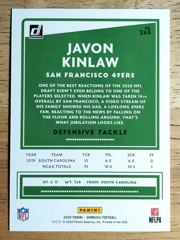 2020 Donruss #265 Javon Kinlaw RC