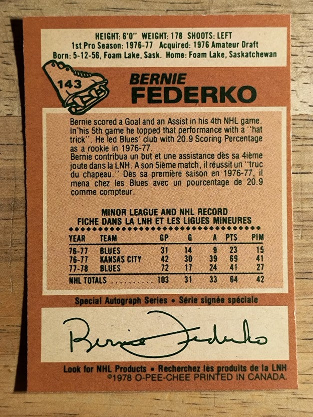 1978-79 O-Pee-Chee #143 Bernie Federko RC (NM)