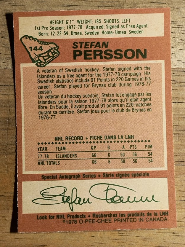 1978-79 O-Pee-Chee #144 Stefan Persson RC (EXMT)