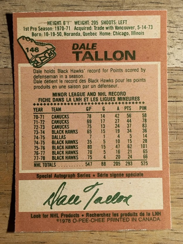 1978-79 O-Pee-Chee #146 Dale Tallon (EX)