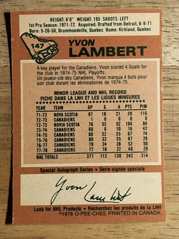 1978-79 O-Pee-Chee #147 Yvon Lambert (EXMT)