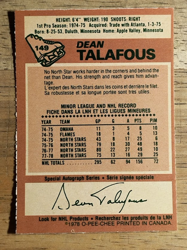 1978-79 O-Pee-Chee #149 Dean Talafous (EXMT)