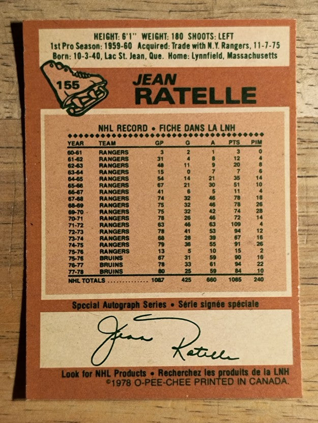 1978-79 O-Pee-Chee #155 Jean Ratelle (NM)