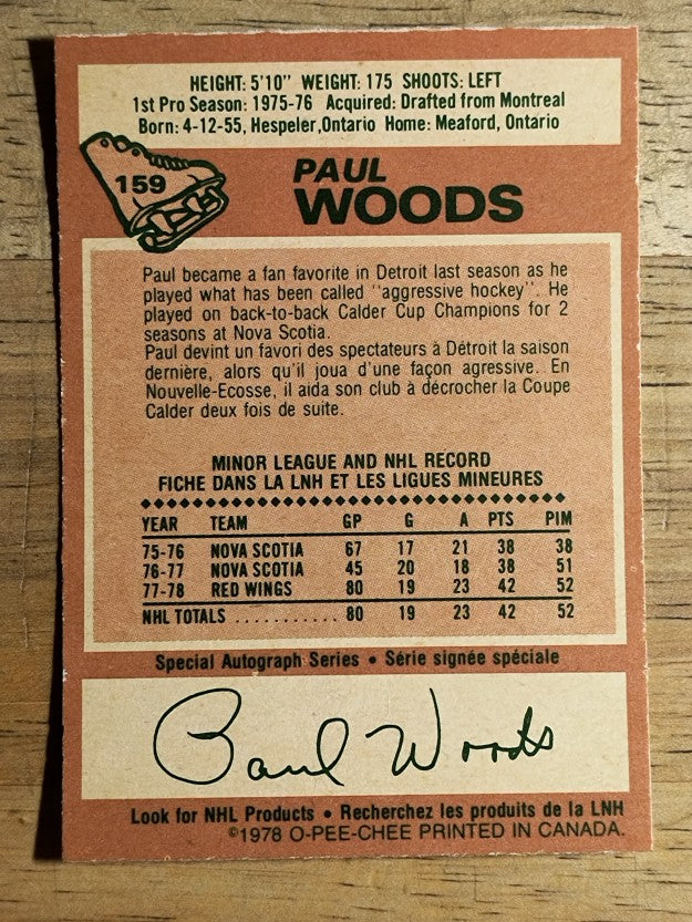 1978-79 O-Pee-Chee #159 Paul Woods RC (EXMT)
