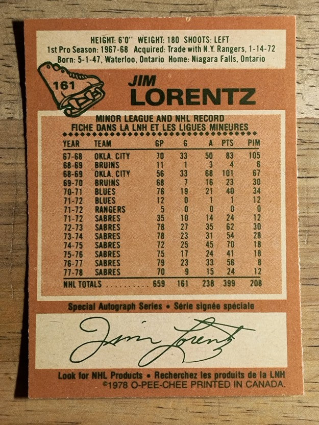 1978-79 O-Pee-Chee #161 Jim Lorentz (EXMT)