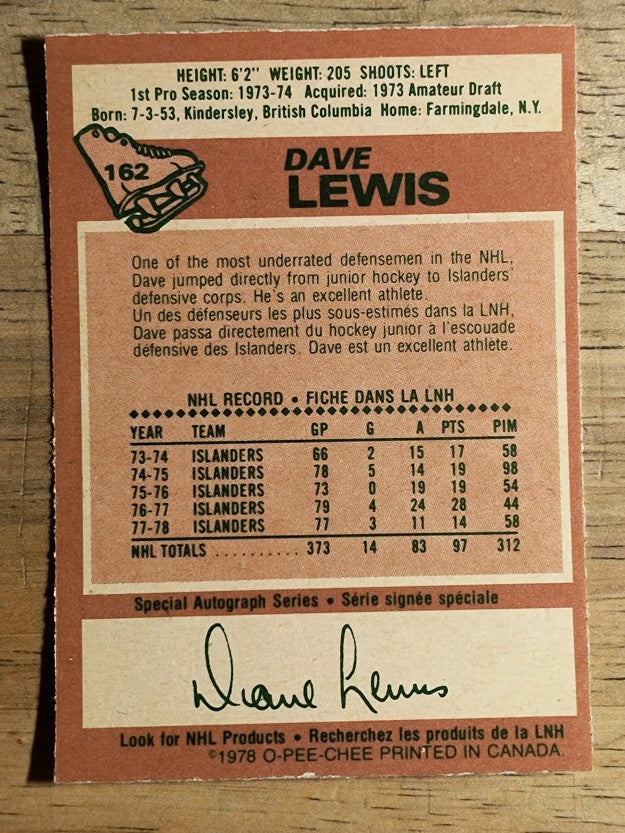 1978-79 O-Pee-Chee #162 Dave Lewis (NM)