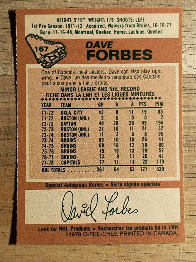 1978-79 O-Pee-Chee #167 Dave Forbes (EXMT)