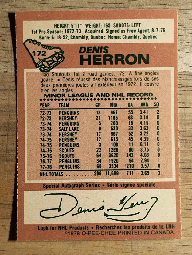 1978-79 O-Pee-Chee #172 Denis Herron (EXMT)