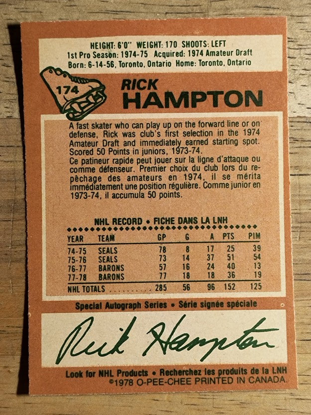 1978-79 O-Pee-Chee #174 Rick Hampton (EXMT)