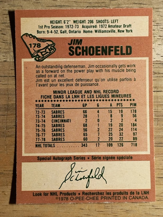 1978-79 O-Pee-Chee #178 Jim Schoenfeld (NM)