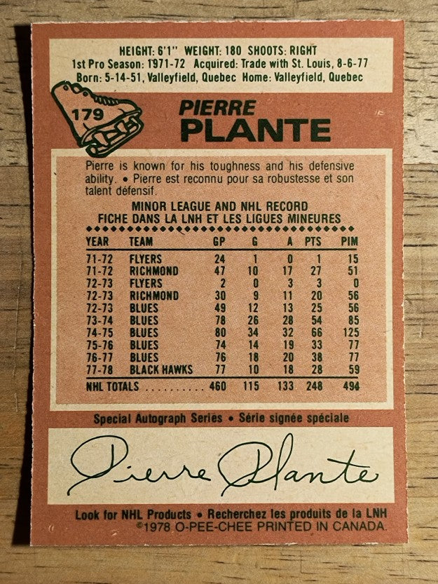 1978-79 O-Pee-Chee #179 Pierre Plante (NMMT)