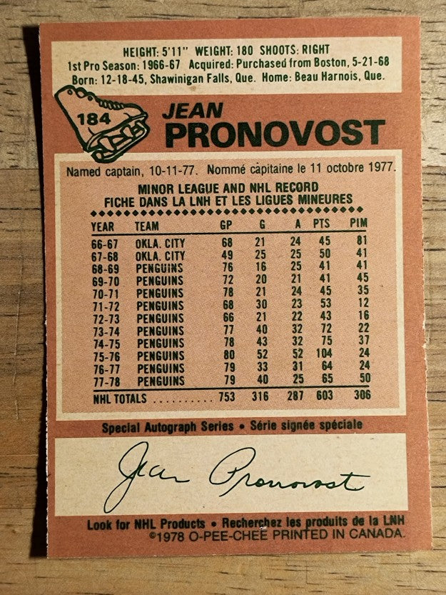 1978-79 O-Pee-Chee #184 Jean Pronovost (EXMT)