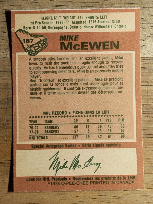 1978-79 O-Pee-Chee #187 Mike McEwen (NM)