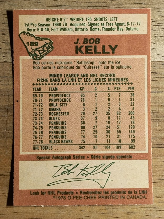 1978-79 O-Pee-Chee #189 J. Bob Kelly (NM)