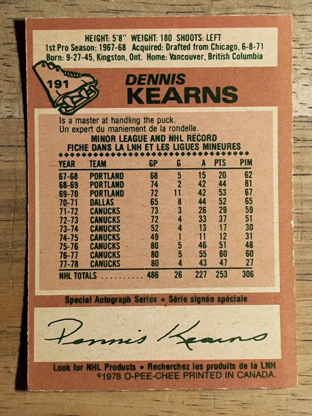 1978-79 O-Pee-Chee #191 Dennis Kearns (EX)