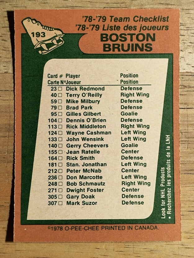 1978-79 O-Pee-Chee #193 Bruins Team (NMMT)