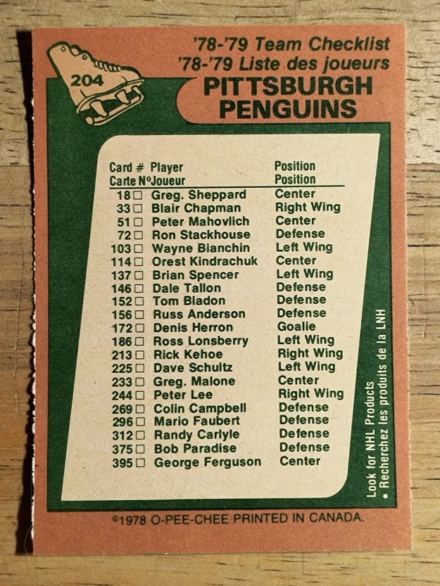 1978-79 O-Pee-Chee #204 Penguins Team (NM)