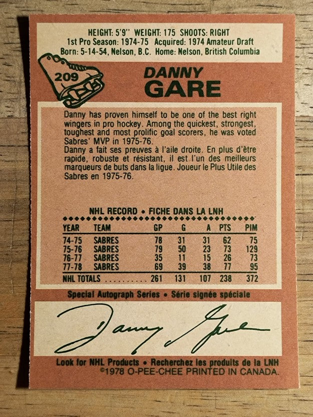 1978-79 O-Pee-Chee #209 Danny Gare (EXMT)