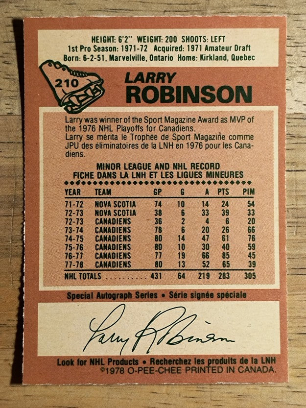 1978-79 O-Pee-Chee #210 Larry Robinson (EXMT)