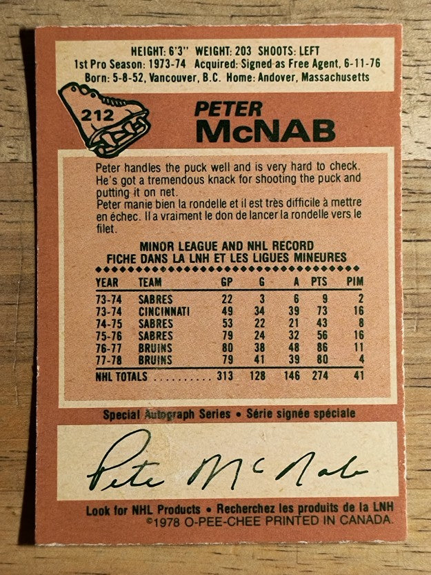 1978-79 O-Pee-Chee #212 Peter McNab (EX)