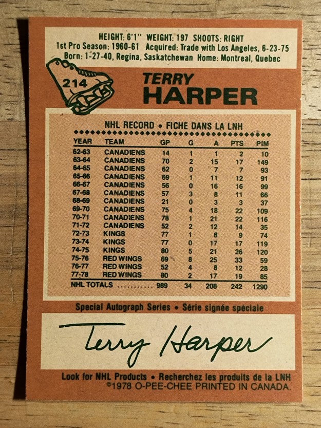 1978-79 O-Pee-Chee #214 Terry Harper (NM)