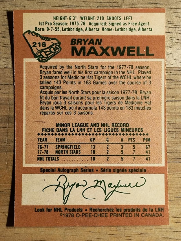 1978-79 O-Pee-Chee #216 Bryan Maxwell (EXMT)
