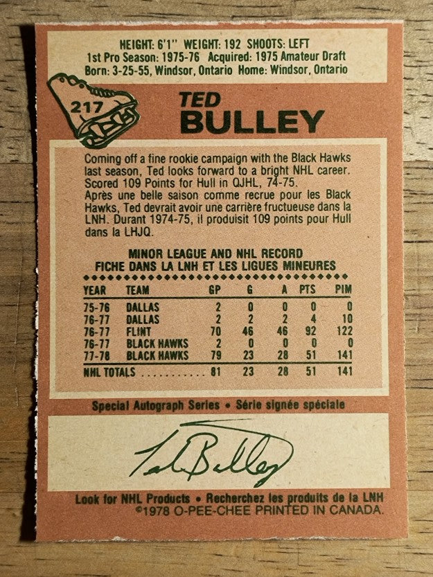 1978-79 O-Pee-Chee #217 Ted Bulley RC (EXMT)