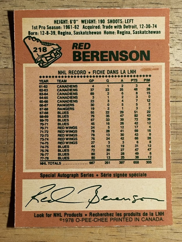 1978-79 O-Pee-Chee #218 Red Berenson (NM)