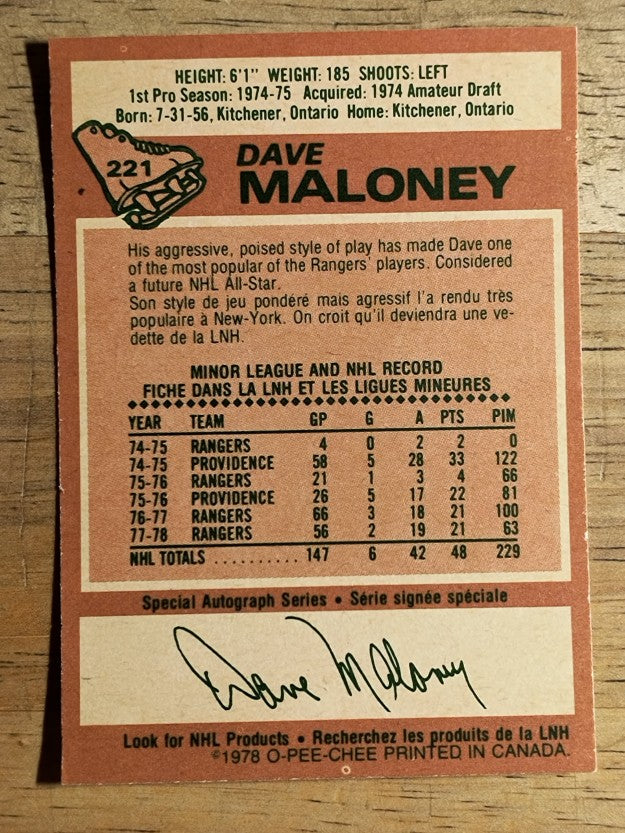 1978-79 O-Pee-Chee #221 Dave Maloney (NM)