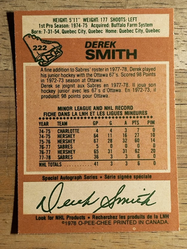 1978-79 O-Pee-Chee #222 Derek Smith RC (EXMT)