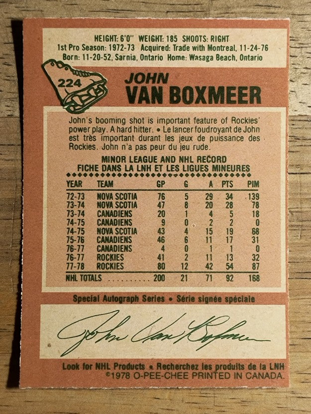 1978-79 O-Pee-Chee #224 John Van Boxmeer (EXMT)