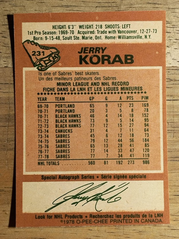 1978-79 O-Pee-Chee #231 Jerry Korab (EXMT)