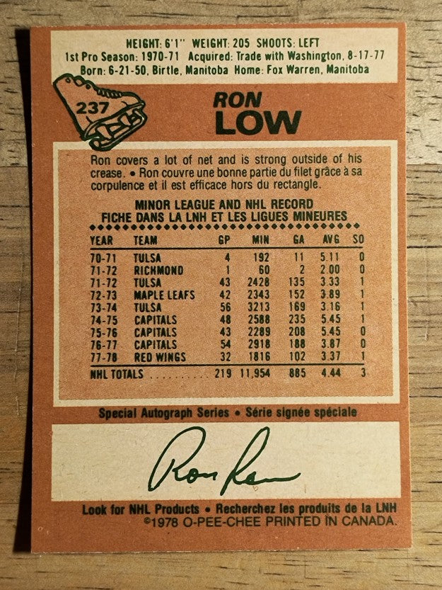1978-79 O-Pee-Chee #237 Ron Low (EXMT)