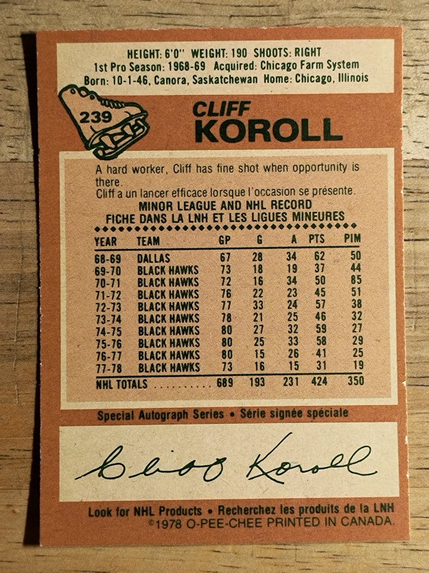 1978-79 O-Pee-Chee #239 Cliff Koroll (EXMT)