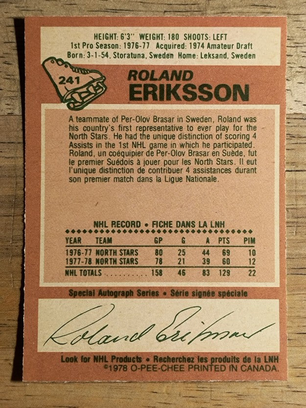 1978-79 O-Pee-Chee #241 Roland Eriksson (EXMT)