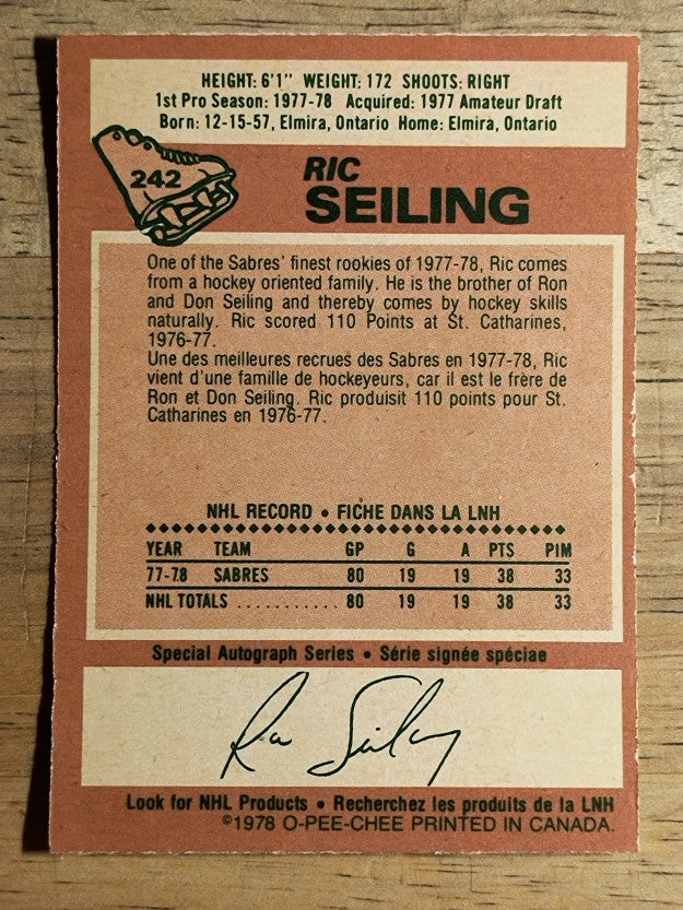 1978-79 O-Pee-Chee #242 Ric Seiling RC (EXMT)