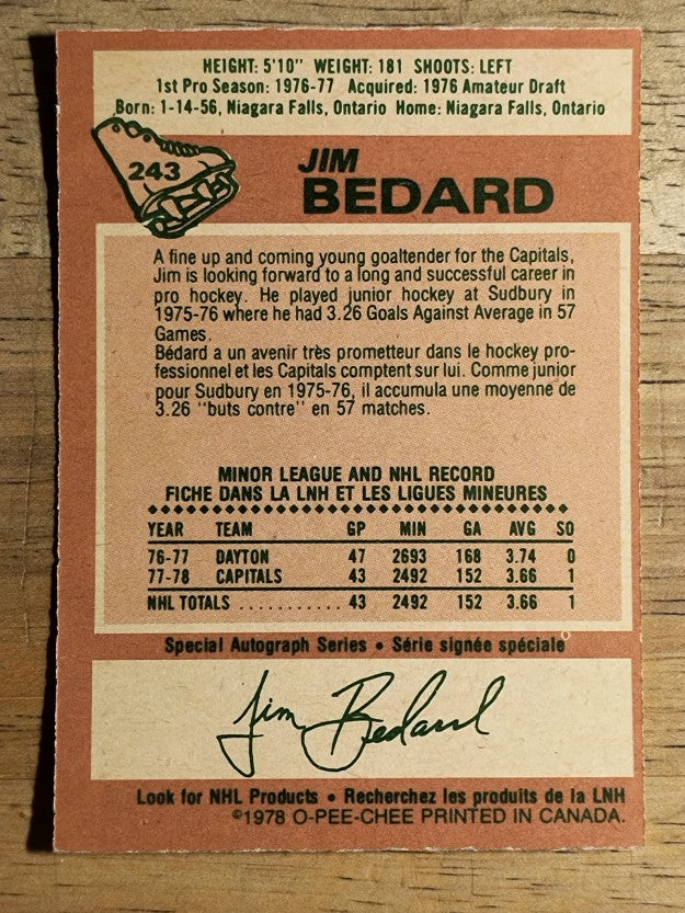 1978-79 O-Pee-Chee #243 Jim Bedard RC (EXMT)