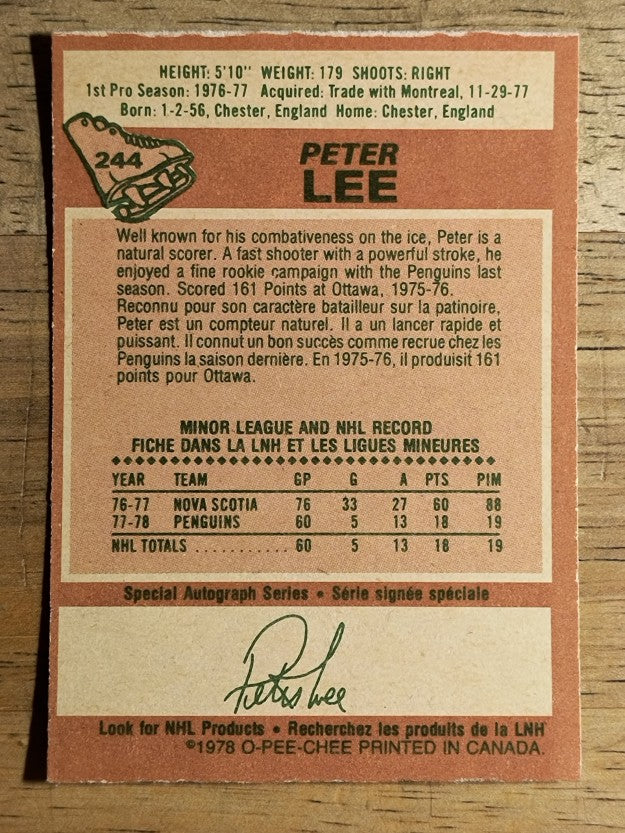 1978-79 O-Pee-Chee #244 Peter Lee RC (EX)