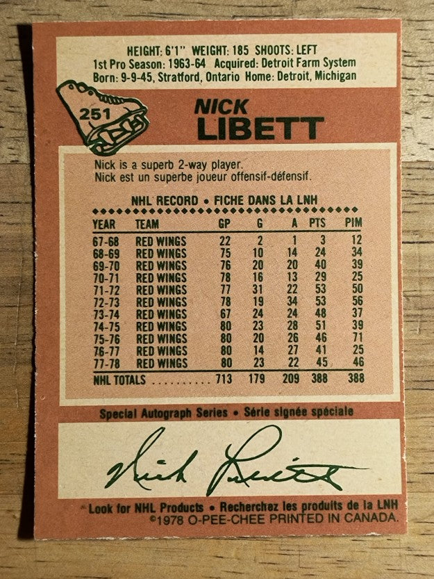1978-79 O-Pee-Chee #251 Nick Libett (EXMT)