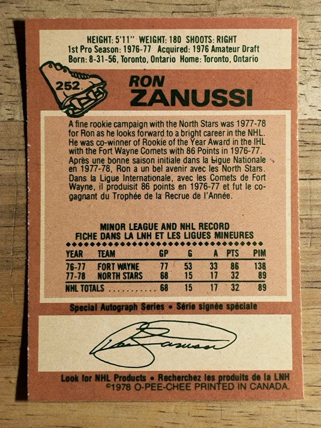 1978-79 O-Pee-Chee #252 Ron Zanussi RC (NM)