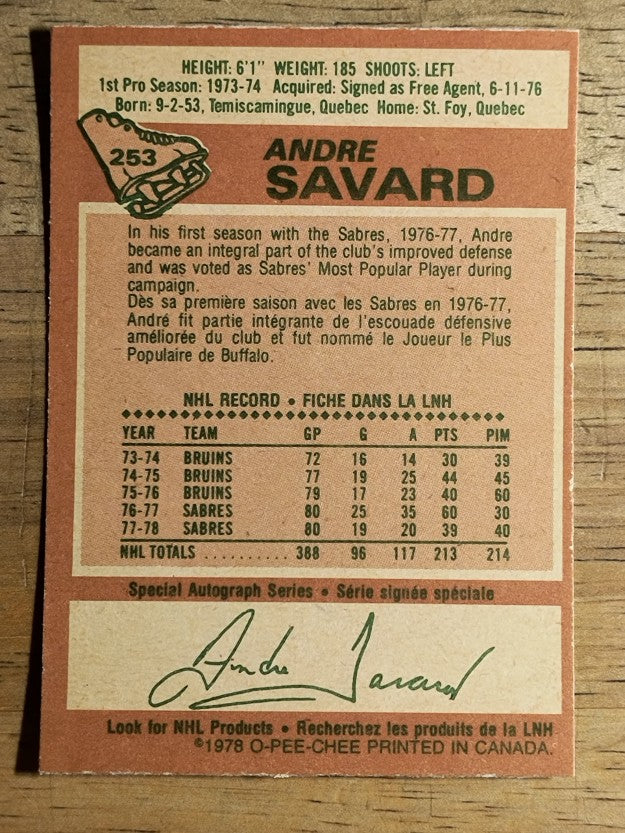 1978-79 O-Pee-Chee #253 Andre Savard (EXMT)