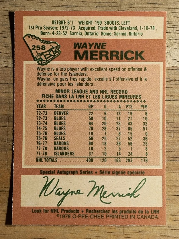1978-79 O-Pee-Chee #258 Wayne Merrick (EXMT)