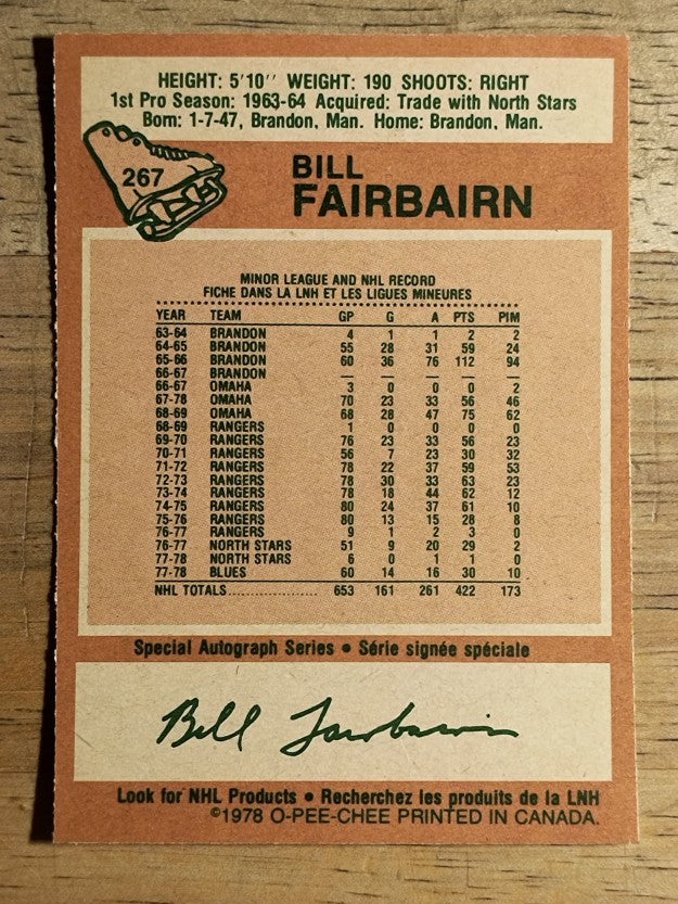 1978-79 O-Pee-Chee #267 Bill Fairbairn (EXMT)