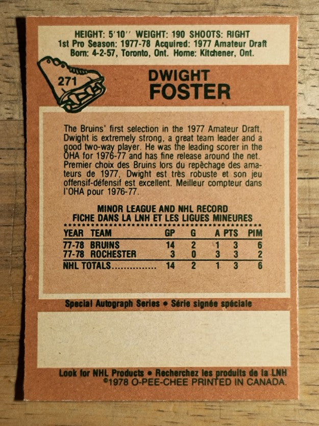 1978-79 O-Pee-Chee #271 Dwight Foster RC (NM)